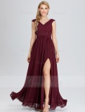 A-line Off-the-shoulder Floor-length Chiffon Bridesmaid Dress with Split Front