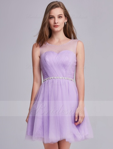 A-line Scoop Sleeveless Tulle Prom Dress