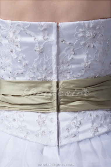 A-line Strapless Asymmetrical Court Train Sleeveless Organza Lace Taffeta Wedding Dress
