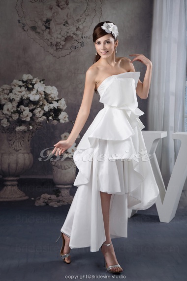 A-line Strapless Asymmetrical Sleeveless Satin Dress