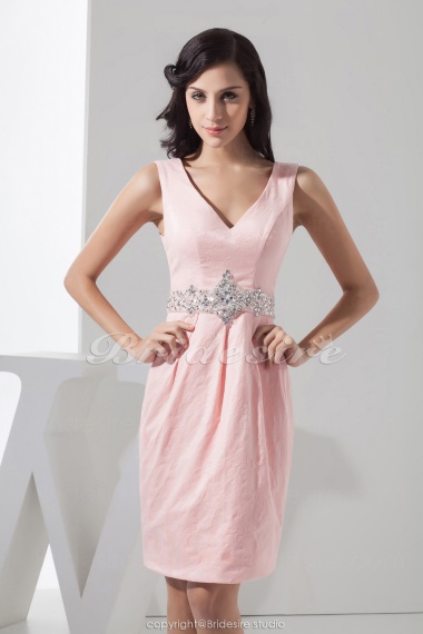 Sheath/Column V-neck Short/Mini Sleeveless Lace Dress