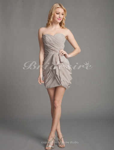 Sheath/ Column Chiffon Short/ Mini Strapless Cocktail Dress 