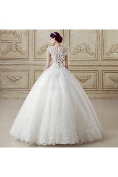 Ball Gown Scoop Short Sleeve Lace Wedding Dress