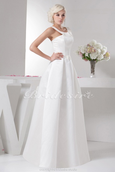 A-line Scoop Floor-length Sleeveless Satin Bridesmaid Dress