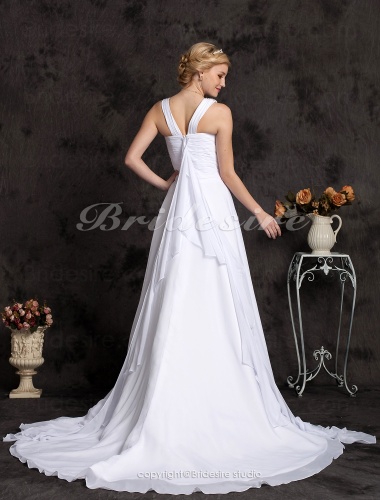 A-line Chiffon Chapel Train V-neck Plus Size Wedding Dress