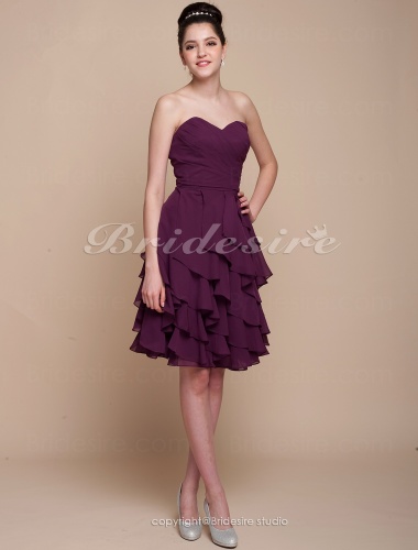 A-line Knee-length Tiered Chiffon Sweetheart Bridesmaid Dress