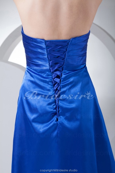 A-line V-neck Halter Knee-length Sleeveless Stretch Satin Dress