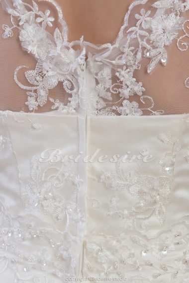 Trumpet/Mermaid Sweetheart Floor-length Court Train Short Sleeve Satin Lace Wedding Dress