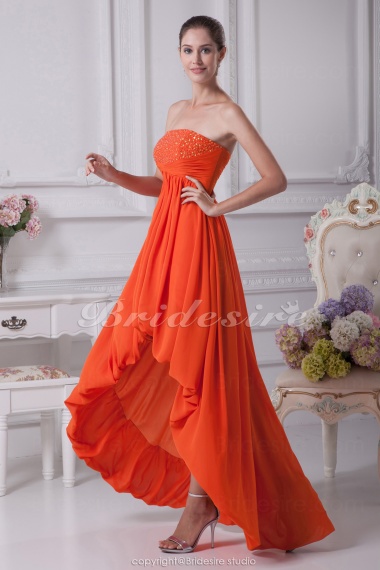 A-line Strapless Asymmetrical Short/Mini Sleeveless Chiffon Bridesmaid Dress