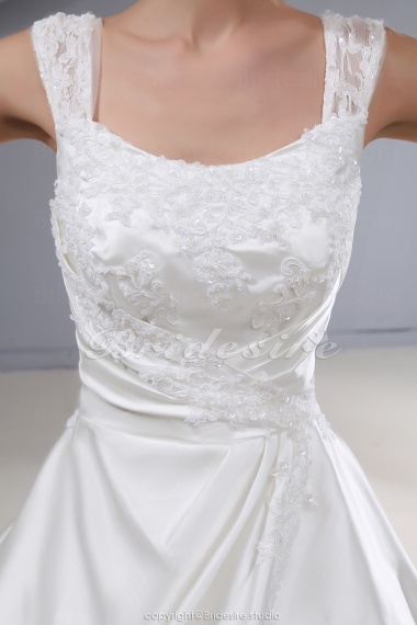 Ball Gown Straps Chapel Train Sleeveless Satin Wedding Dress