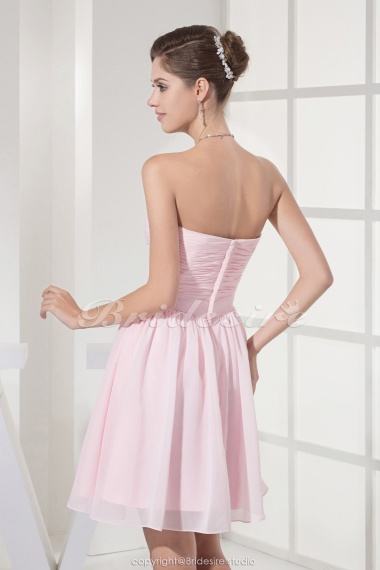 A-line Strapless Short/Mini Sleeveless Chiffon Dress