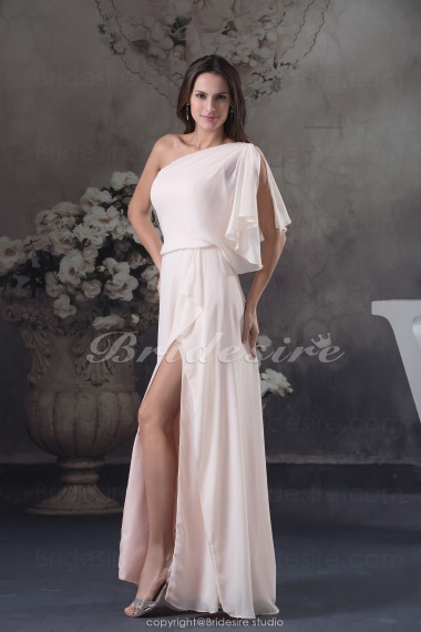 A-line One Shoulder Floor-length Sleeveless Chiffon Dress