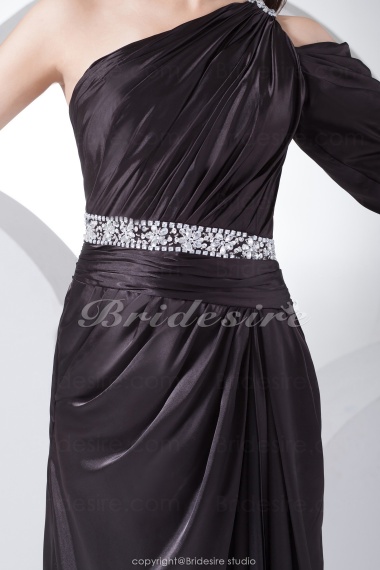 Sheath/Column One Shoulder Floor-length Half Sleeve Stretch Satin Dress
