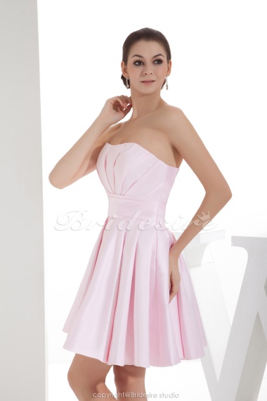 A-line Strapless Short/Mini Sleeveless Satin Dress