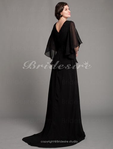 A-line Chiffon Sweep Brush Train V-neck Mother Of The Bride Dress