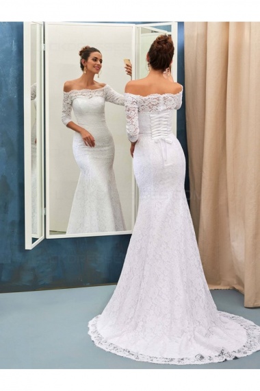 Trumpet/Mermaid Off-the-shoulder 3/4 Length Sleeve Lace Wedding Dress
