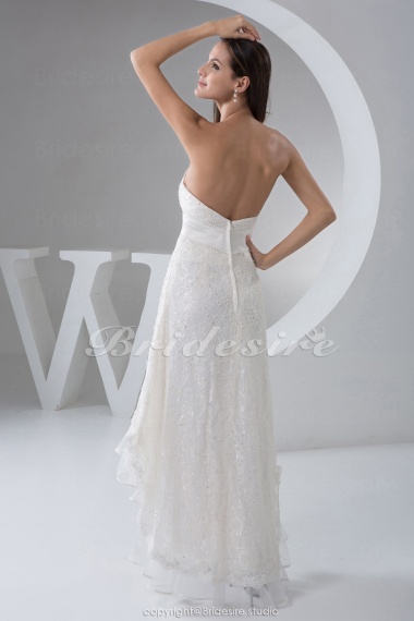 A-line Sweetheart Asymmetrical Sleeveless Satin Lace Organza Wedding Dress