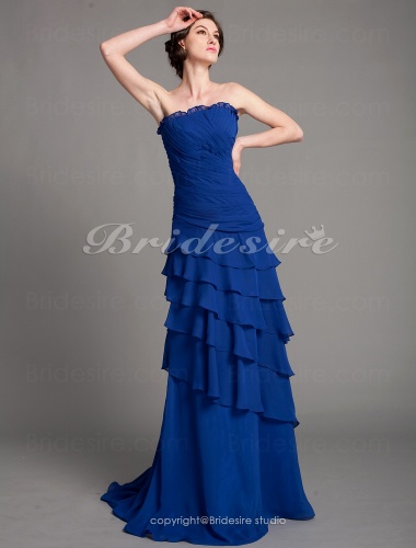 A-line Chiffon Sweep Brush Train Strapless Mother Of The Bride Dress