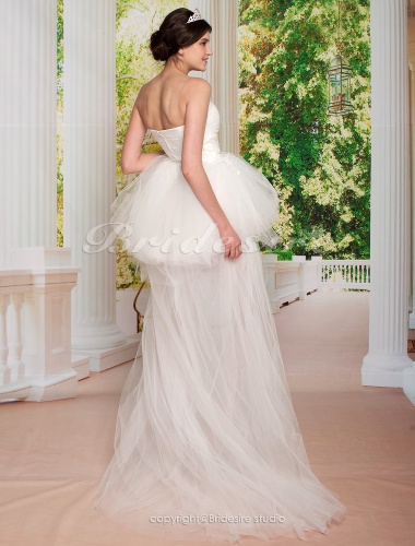 Ball Gown Asymmetrical Tulle Strapless Wedding Dress