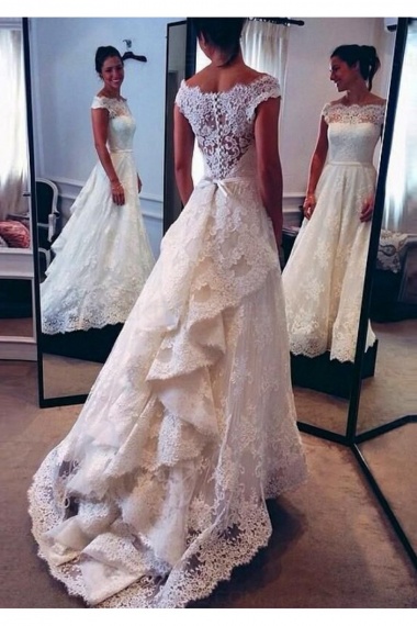 A-line Off-the-shoulder Sleeveless Lace Wedding Dress