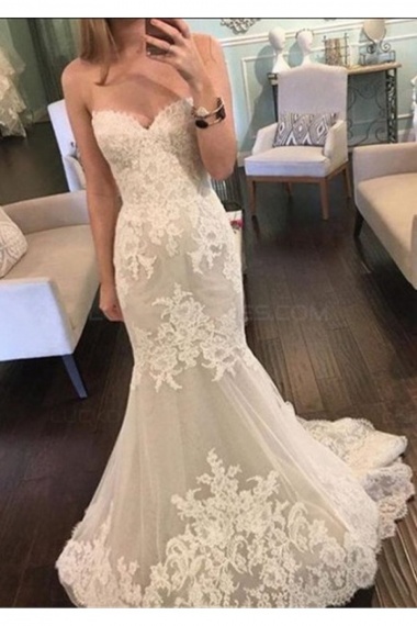 Trumpet/Mermaid Sweetheart Sleeveless Lace Wedding Dress