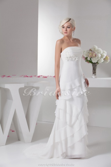 A-line Strapless Floor-length Sweep Train Sleeveless Chiffon Wedding Dress