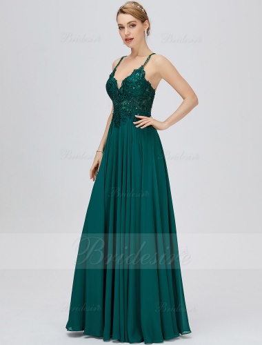 A-line V-neck Floor-length Sleeveless Chiffon Prom Dress