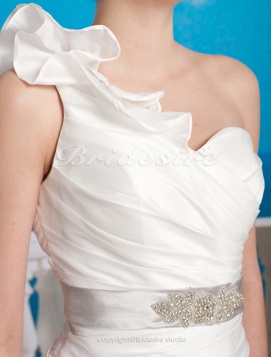 Sheath/ Column Taffeta Knee-length Asymmetrical One Shoulder Wedding Dress