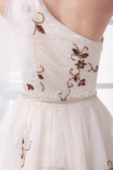 A-line One Shoulder Short/Mini Half Sleeve Organza Bridesmaid Dress