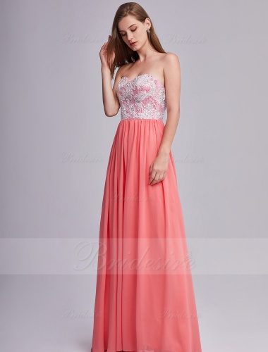 A-line Sweetheart Floor Lenght Lace Chiffon Evening Dress