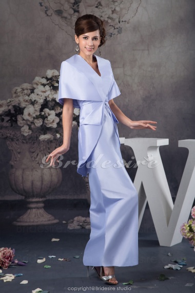 Sheath/Column V-neck Floor-length Half Sleeve Satin Dress