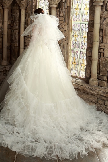 Ball Gown Scalloped-Edge Sweep/Brush Train Lace Wedding Dress