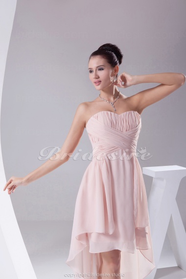 A-line Sweetheart Asymmetrical Knee-length Sleeveless Chiffon Dress
