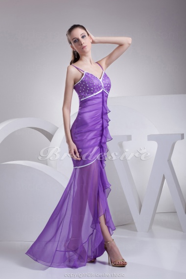 Trumpet/Mermaid Sweetheart Spaghetti Straps Asymmetrical Sleeveless Chiffon Satin Dress