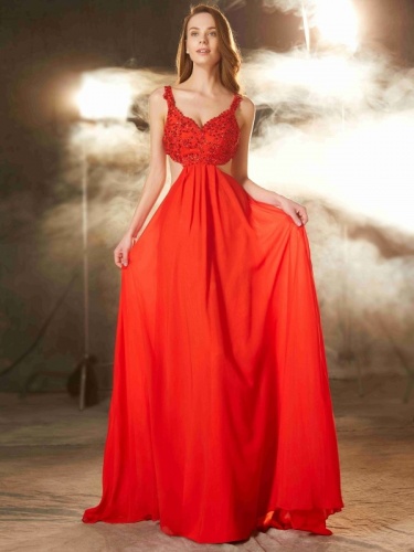 A-line V-neck Sleeveless Chiffon Dress