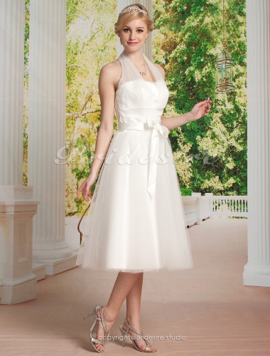 Empire Tulle Knee-length Halter Wedding Dress