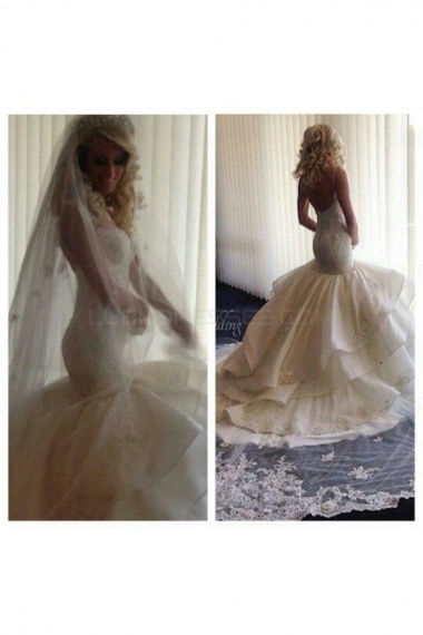 Trumpet/Mermaid Spaghetti Straps Sleeveless Organza Wedding Dress