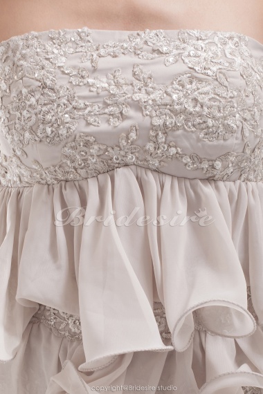 A-line Strapless Short/Mini Sleeveless Lace Chiffon Dress