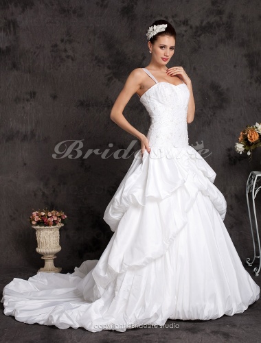 Bridesire Ball Gown Off The Shoulder Taffeta Chapel Train Tiered