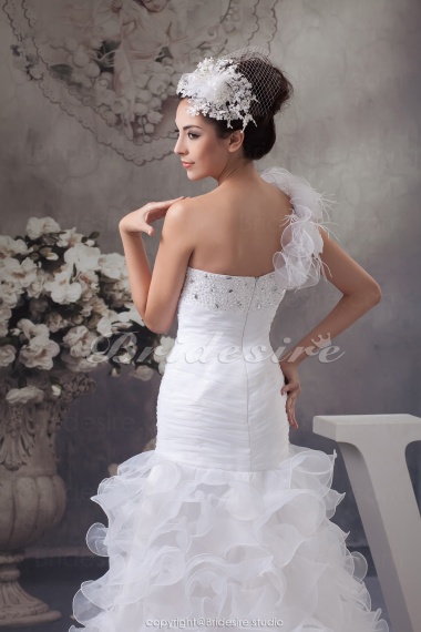 A-line One Shoulder Court Train Sleeveless Organza Wedding Dress