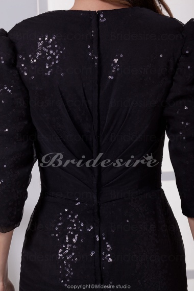 A-line V-neck Floor-length 3/4 Length Sleeve Chiffon Sequined Dress