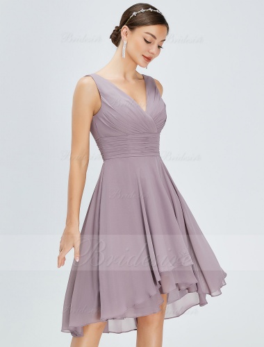 A-line V-neck Asymmetrical Chiffon Homecoming Dress