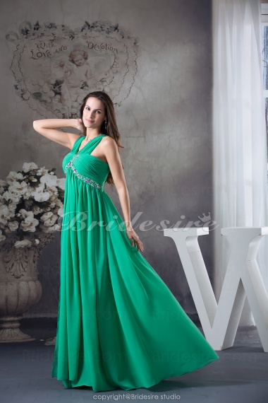 Sheath/Column V-neck Floor-length Sleeveless Chiffon Dress