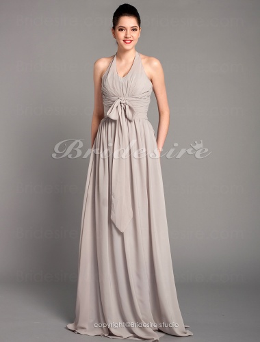 A-line Chiffon Floor-length Halter Bridesmaid Dress