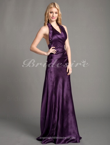 A-line Satin Floor-length Haulter Evening Dress