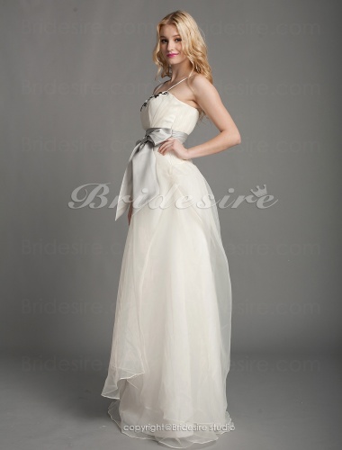 A-line Organza Floor-length Straps Wedding Dress With Beaded Appliques