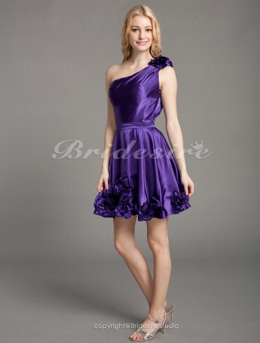 A-line Stretch Satin Short/ Mini One Shoulder Bridesmaid Dress