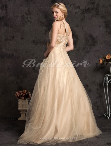 A-line Tulle Floor-length One Shoulder Wedding Dress