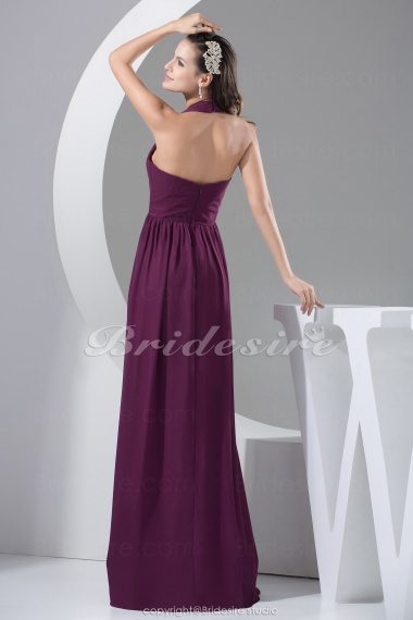 A-line Halter Floor-length Sleeveless Chiffon Bridesmaid Dress