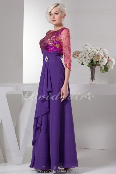 A-line Bateau Floor-length 3/4 Length Sleeve Chiffon Dress